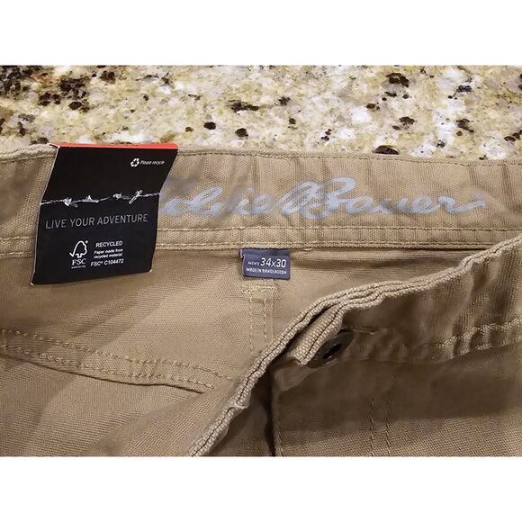 Eddie Bauer Men’s S 34x30 Durable Two-Way Stretch Canvas Utility Pants Tan NEW - Picture 3 of 5